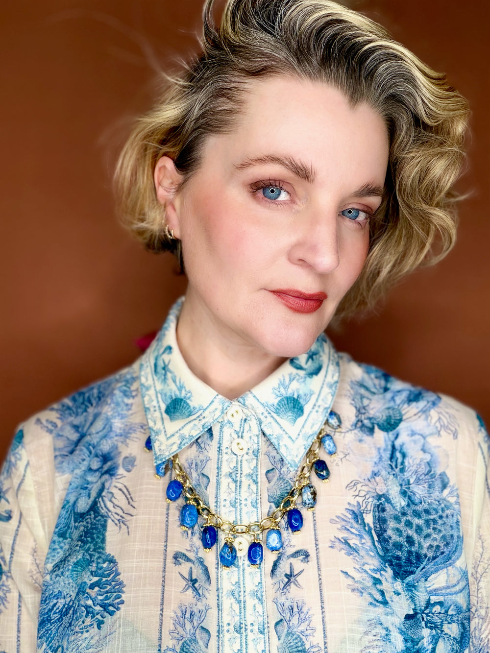Bow Necklace- Blue and Burgundy