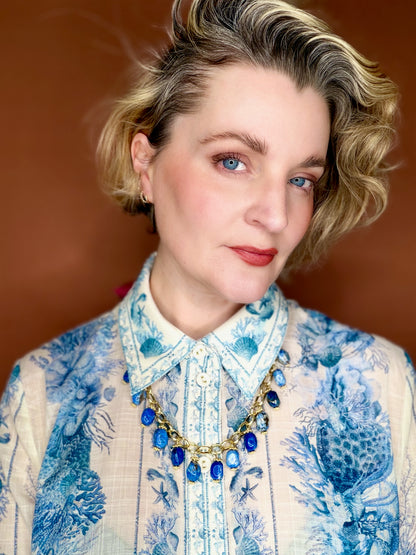 Bow Necklace- Blue and Burgundy