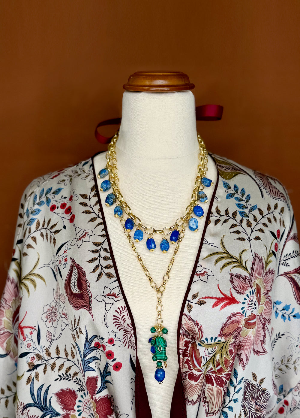 Bow Necklace- Blue and Burgundy