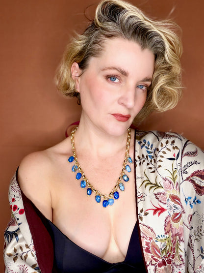 Bow Necklace- Blue and Burgundy