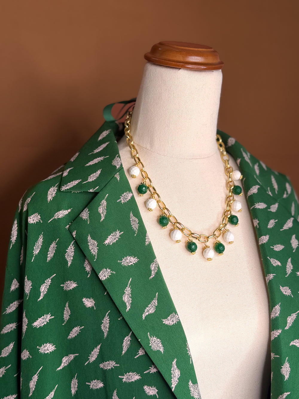 Bow Necklace- White & Green