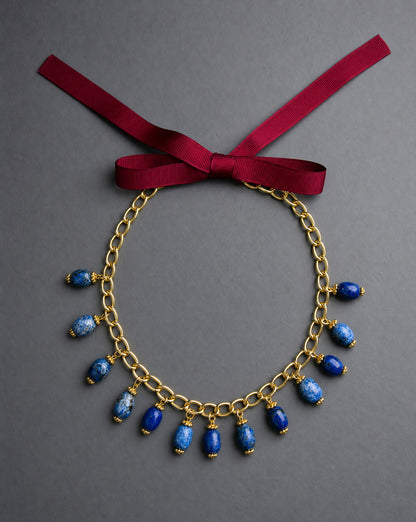 Bow Necklace- Blue and Burgundy