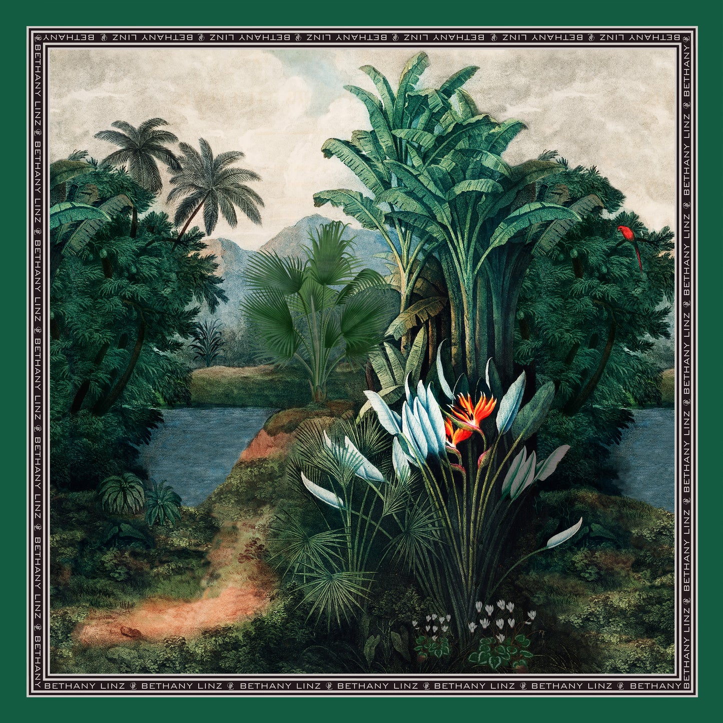 Palm Landscape Silk Scarf- BACK IN STOCK