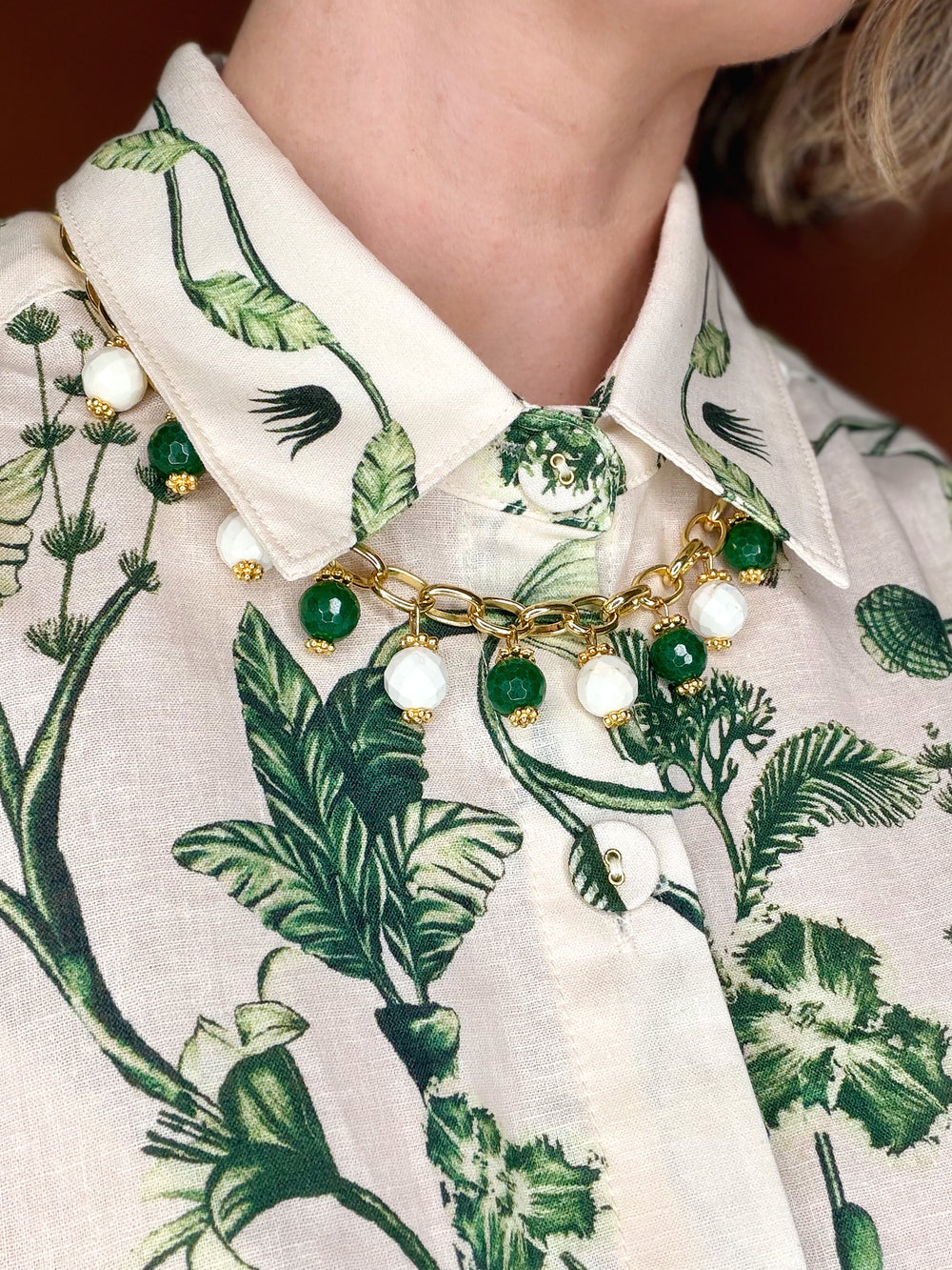 Bow Necklace- White & Green