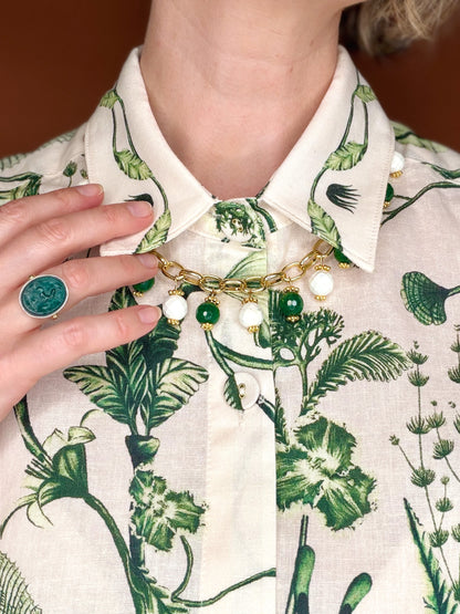 Bow Necklace- White & Green