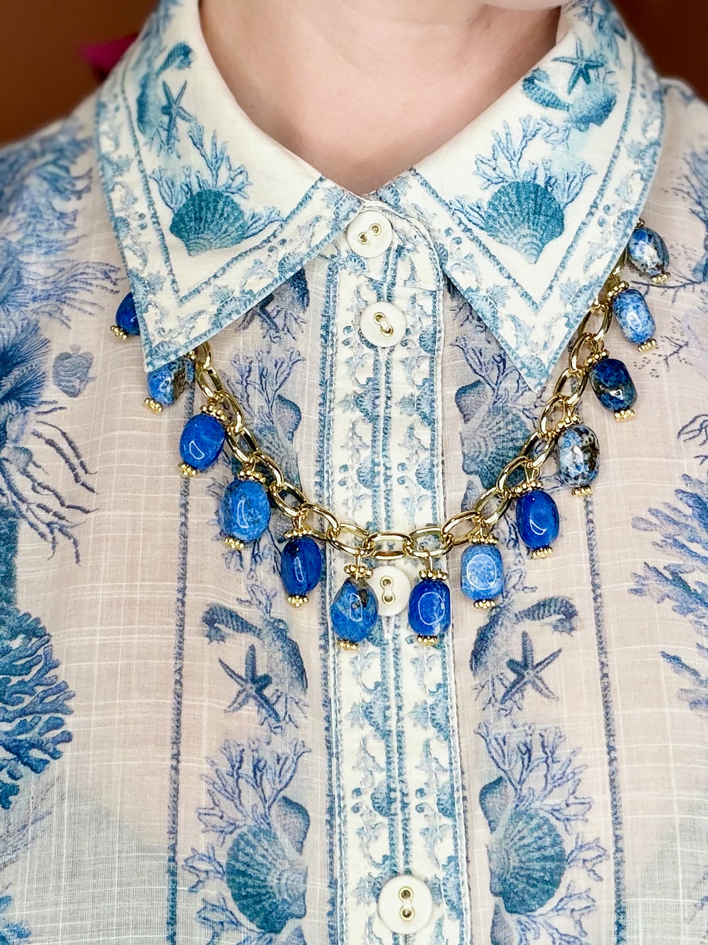Bow Necklace- Blue and Burgundy