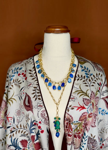 Bow Necklace- Blue and Burgundy