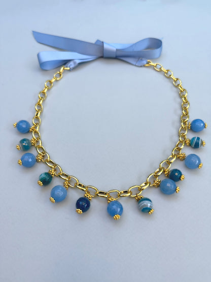 Bow Necklace- French Blue
