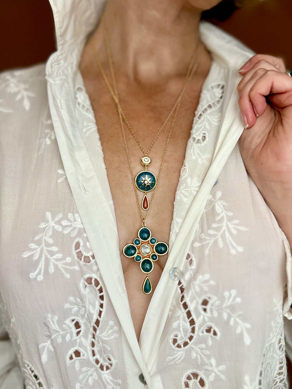Southern Cross Pendant- Blue Apatite