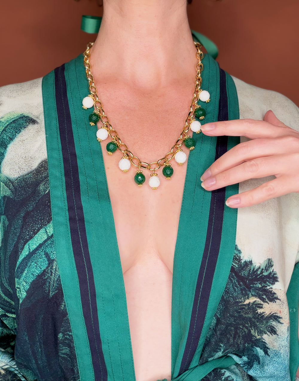 Bow Necklace- White & Green
