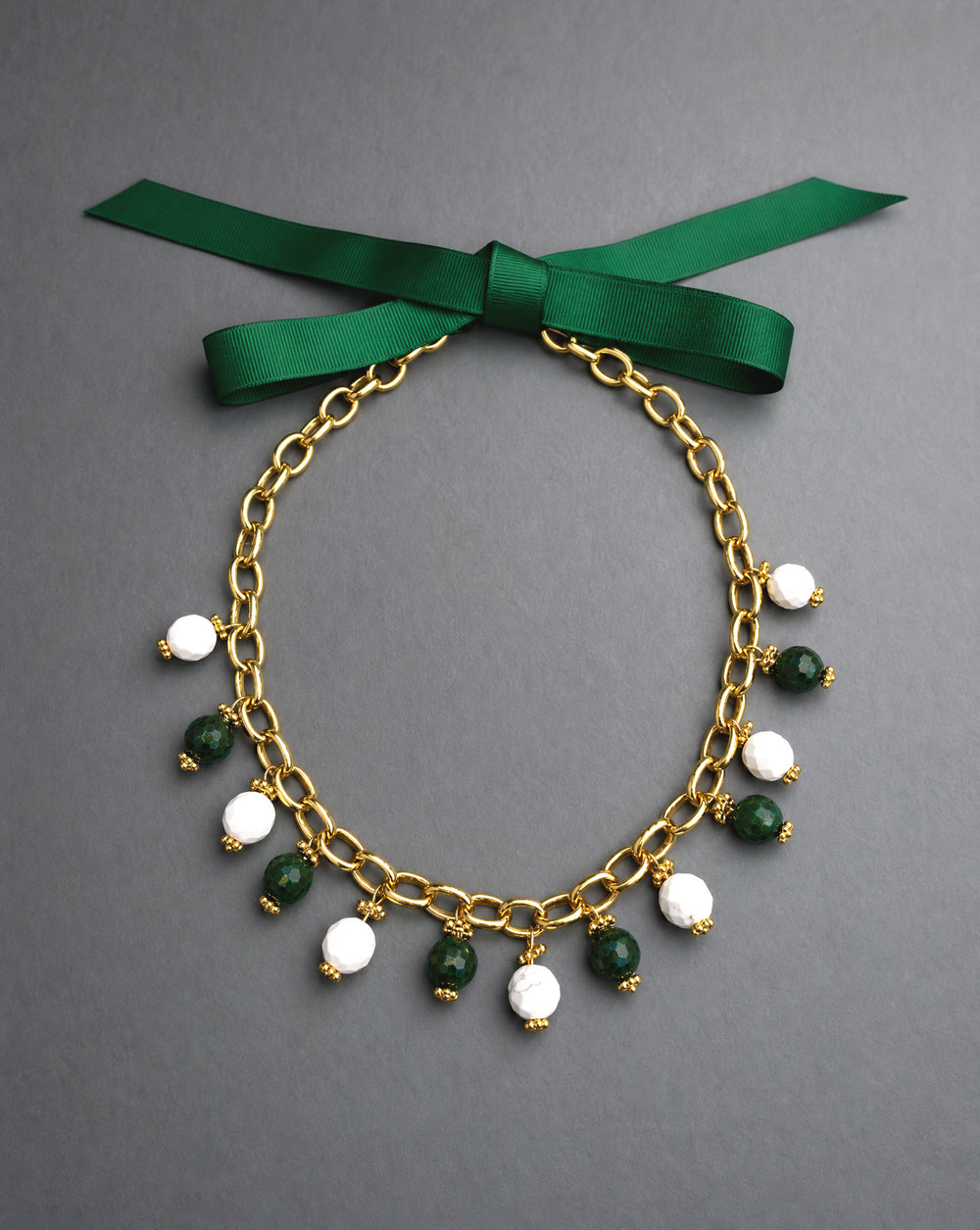 Bow Necklace- White & Green
