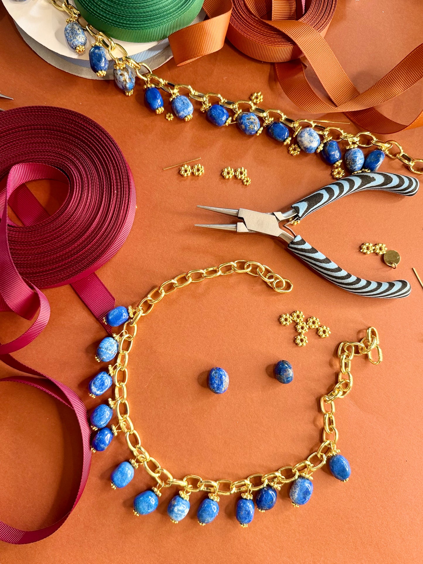 Bow Necklace- Blue and Burgundy