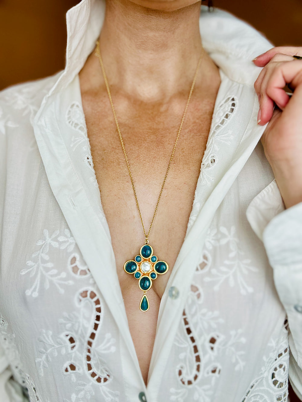 Southern Cross Pendant- Blue Apatite
